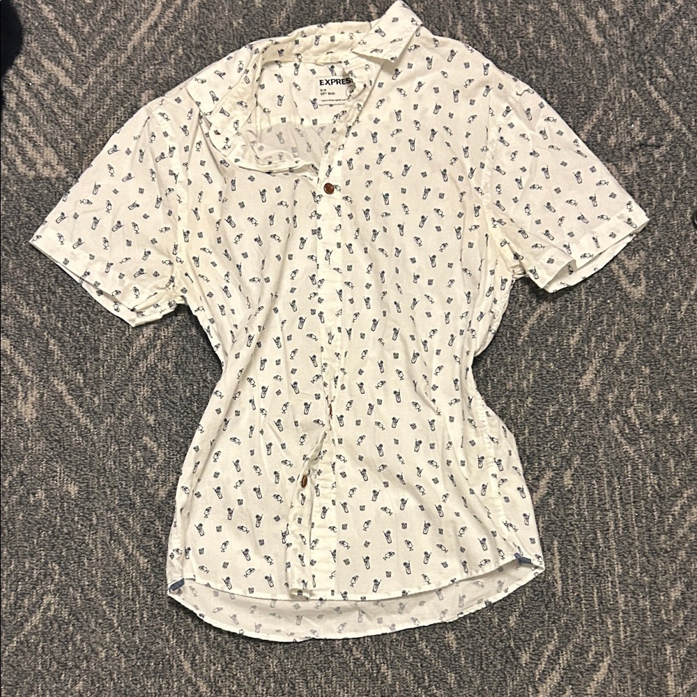 Express Cream Patterned Button Down Shirt